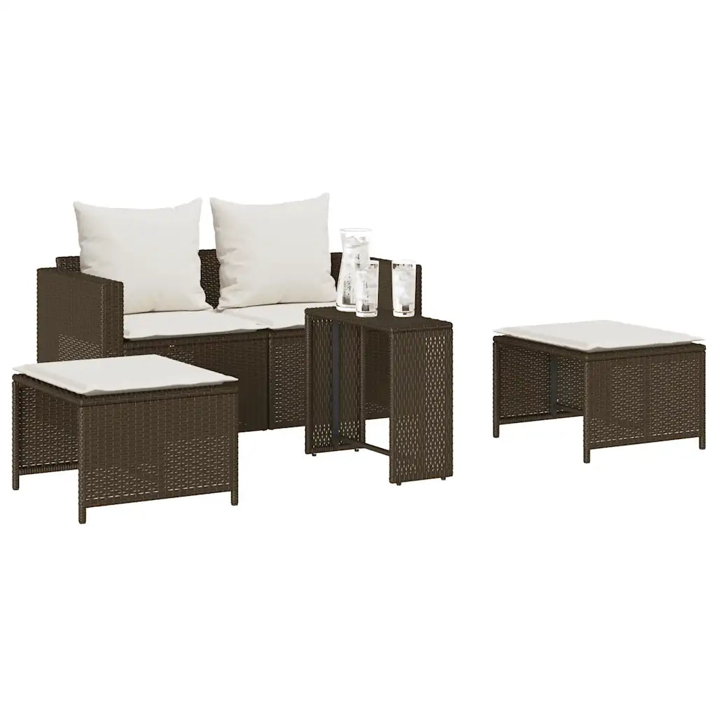 Set Divano da Giardino 5 pz con Cuscini Marrone in Polyrattan 4104164