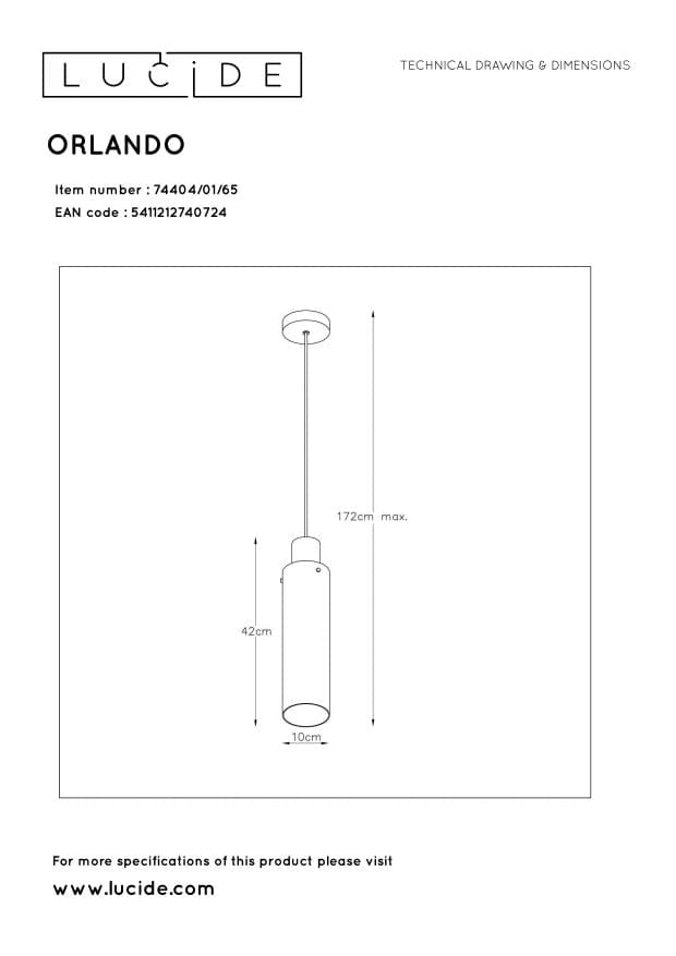Lampada a sospensione Lucide Orlando nera E27 40W Ø10cm
