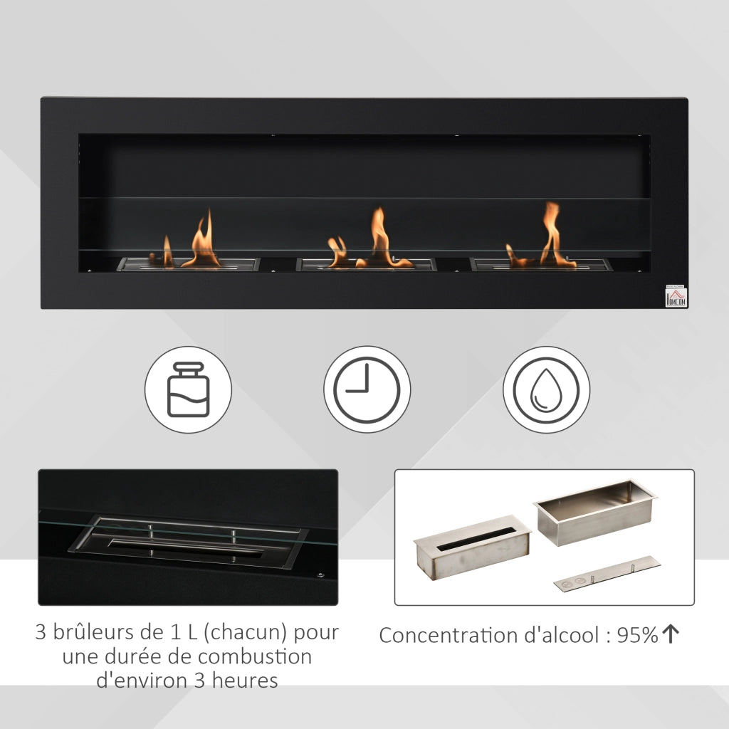 Camino Bioetanolo da Parete ¨C Xylo ¨C 3 Bruciatori 3L, Acciaio Inox Nero 120x15x40cm