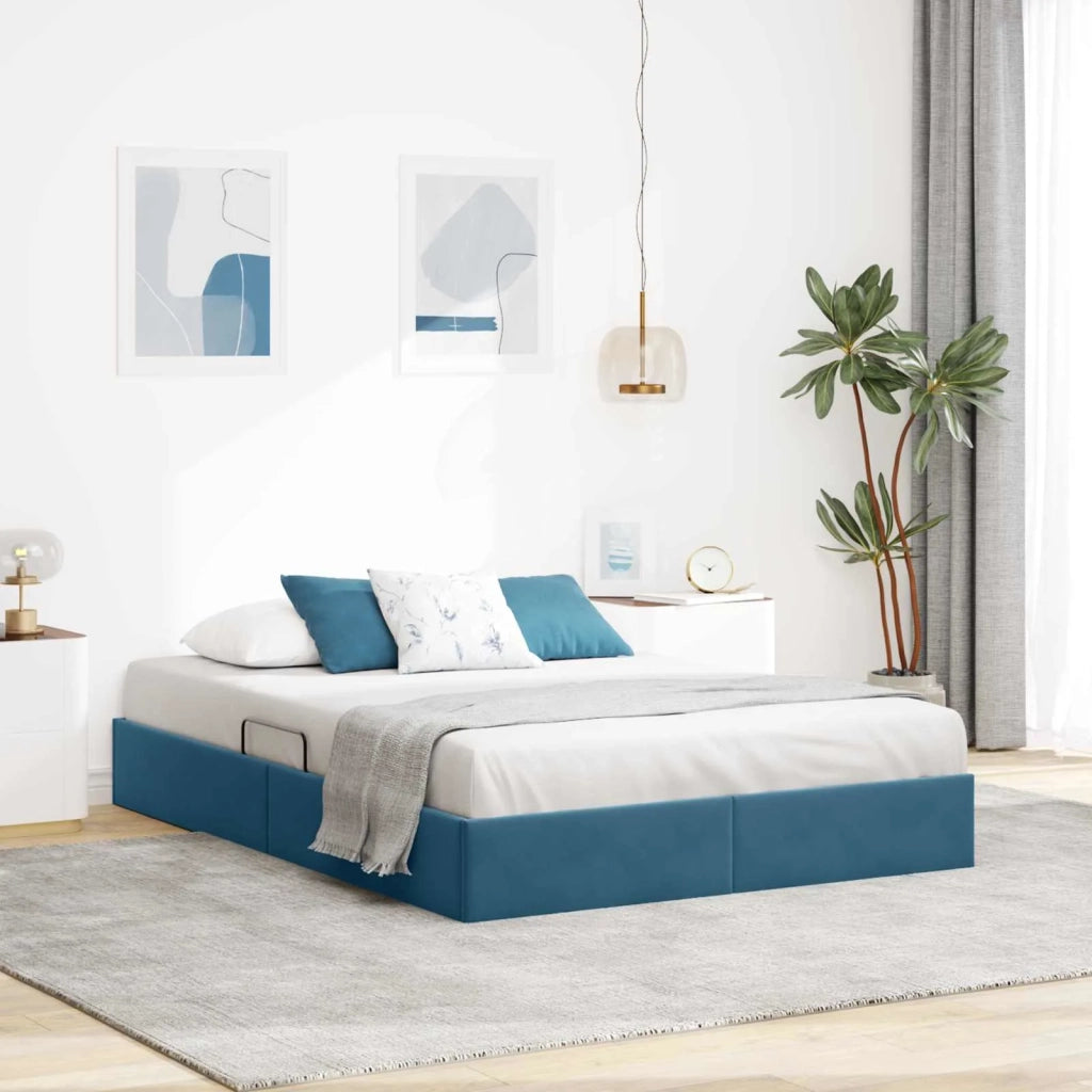 Letto ottomano con archiviazione Blu Scuro 140 x 200 cm Velluto 3442890