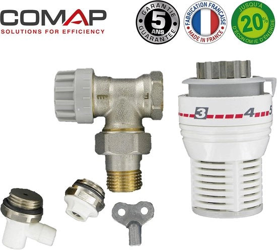 Set completo per radiatori con rubinetto termostatico e accessori - Angolo 1/2 pollice (15 x 21)