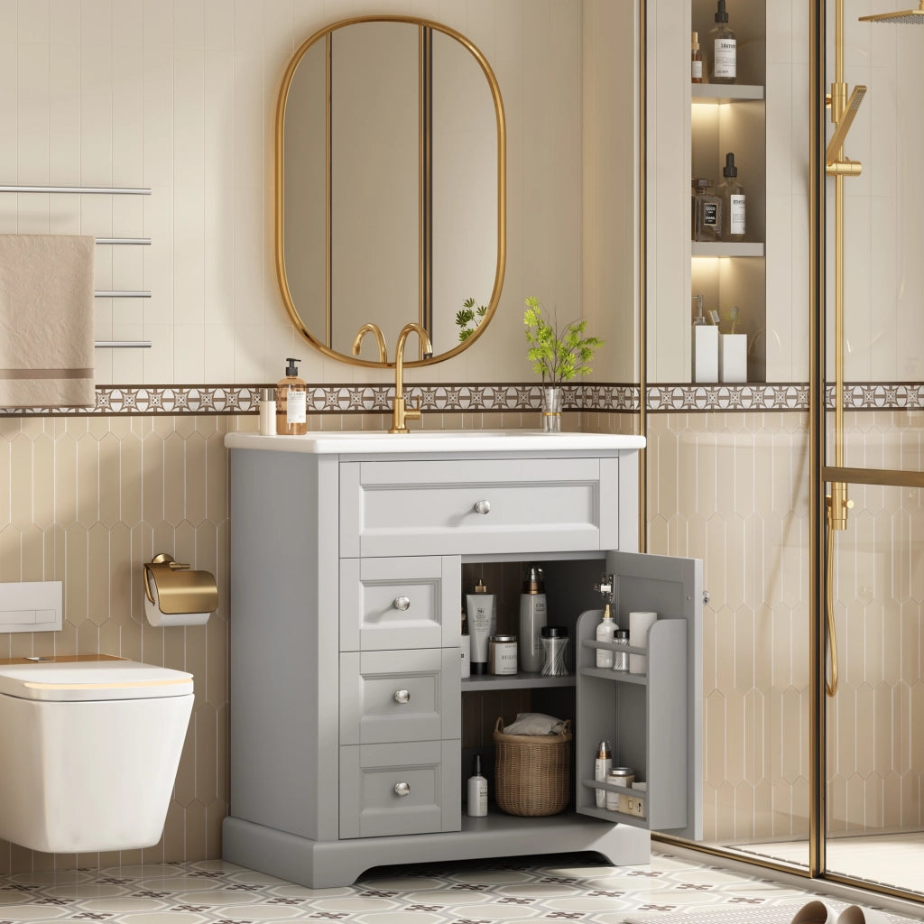 MOBILE BAGNO da terra 76x46x87 cm con lavabo in ceramica grigio