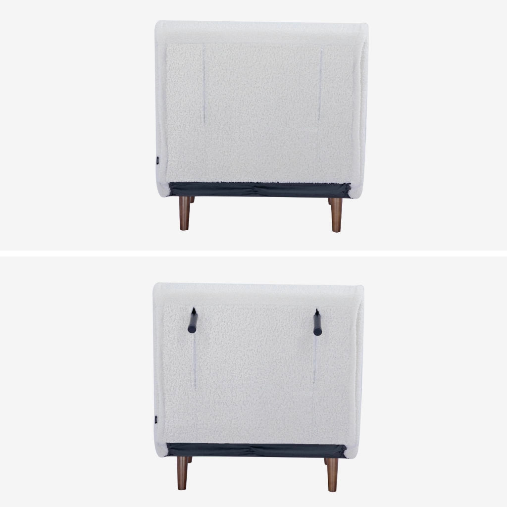 Poltrona letto bouclé con base in legno 1 posto, crema