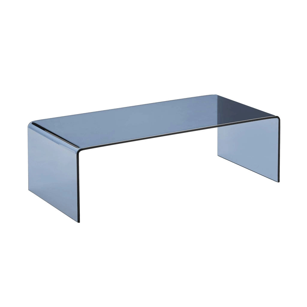 Tavolino rettangolare in cristallo temperato, blu grigio
