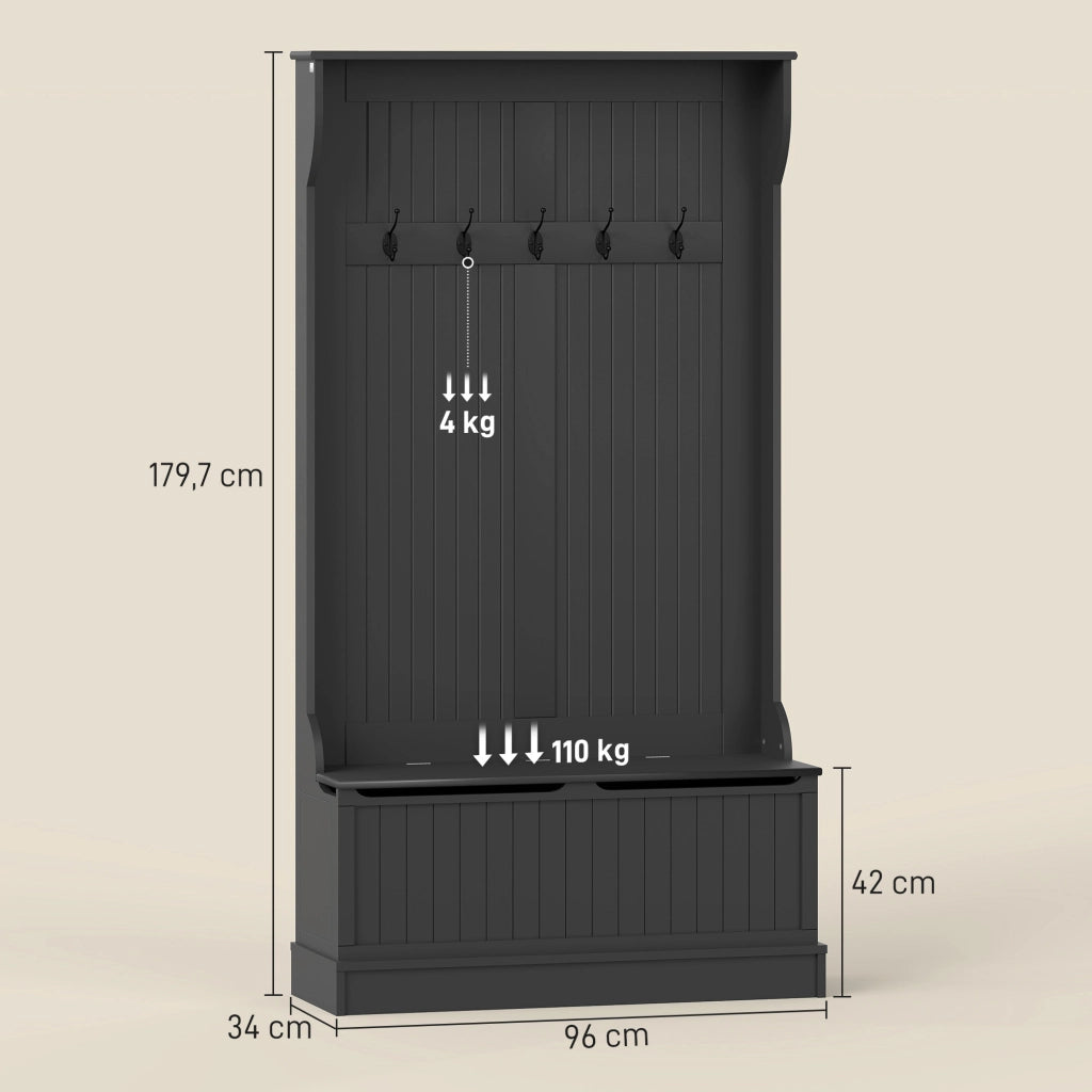Scarpiera con Banco e 5 Ganci ¨C Minimal ¨C 96x34x180 cm Nero Moderno