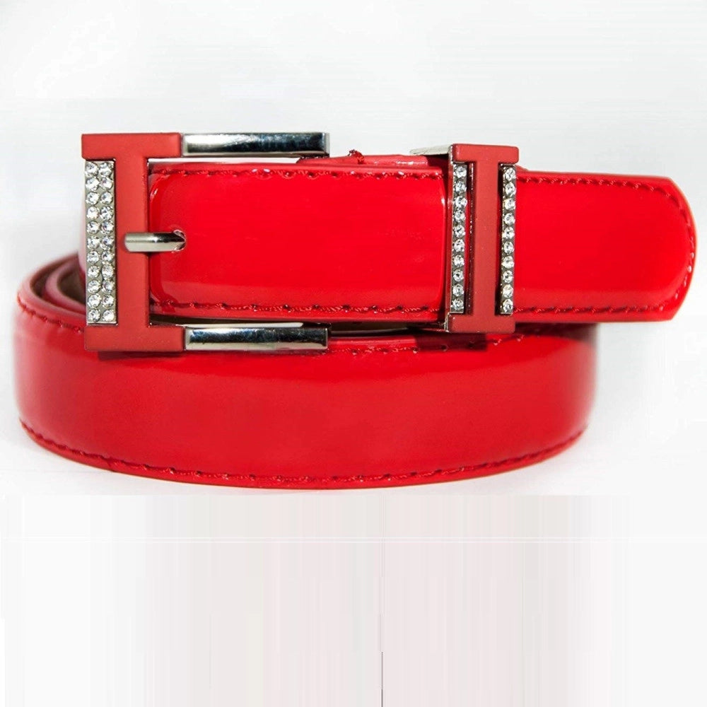 Trade Shop - Cintura Donna Rosso Ecopelle Pelle Cinta Tessuto Fibbia In Metallo Brillantini -