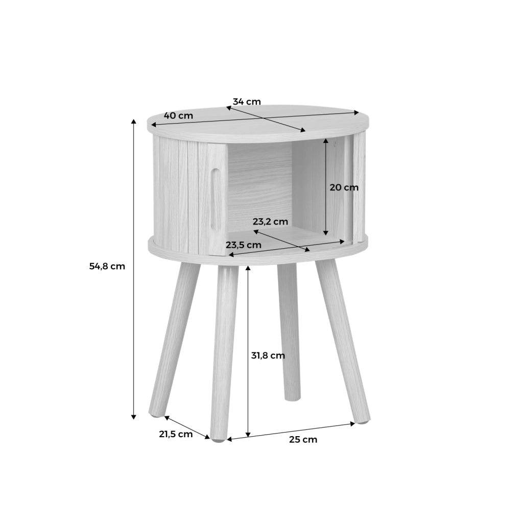 Tavolino da notte scandinavo con decorazioni in legno, 2 porte
