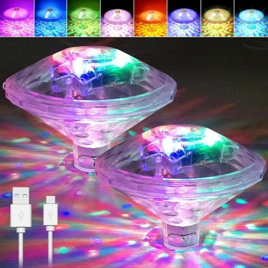 Illuminazione per piscine flottanti - 2 pezzi - 8 modi - ricaricabile - colori - piscina sott'acqua - IP68 - impermeabile - illuminazione LED per bambini - piscina - laghetto - festa