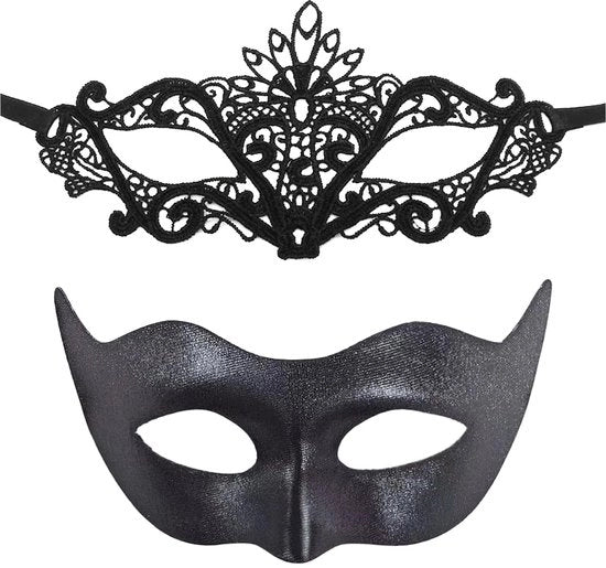 Maschera Veneta 2 pezzi - Maschera con bordi neri - Maschera da carnevale - Maschera da Halloween - Maschera per il viso - Adatto per Halloween/Carnaval