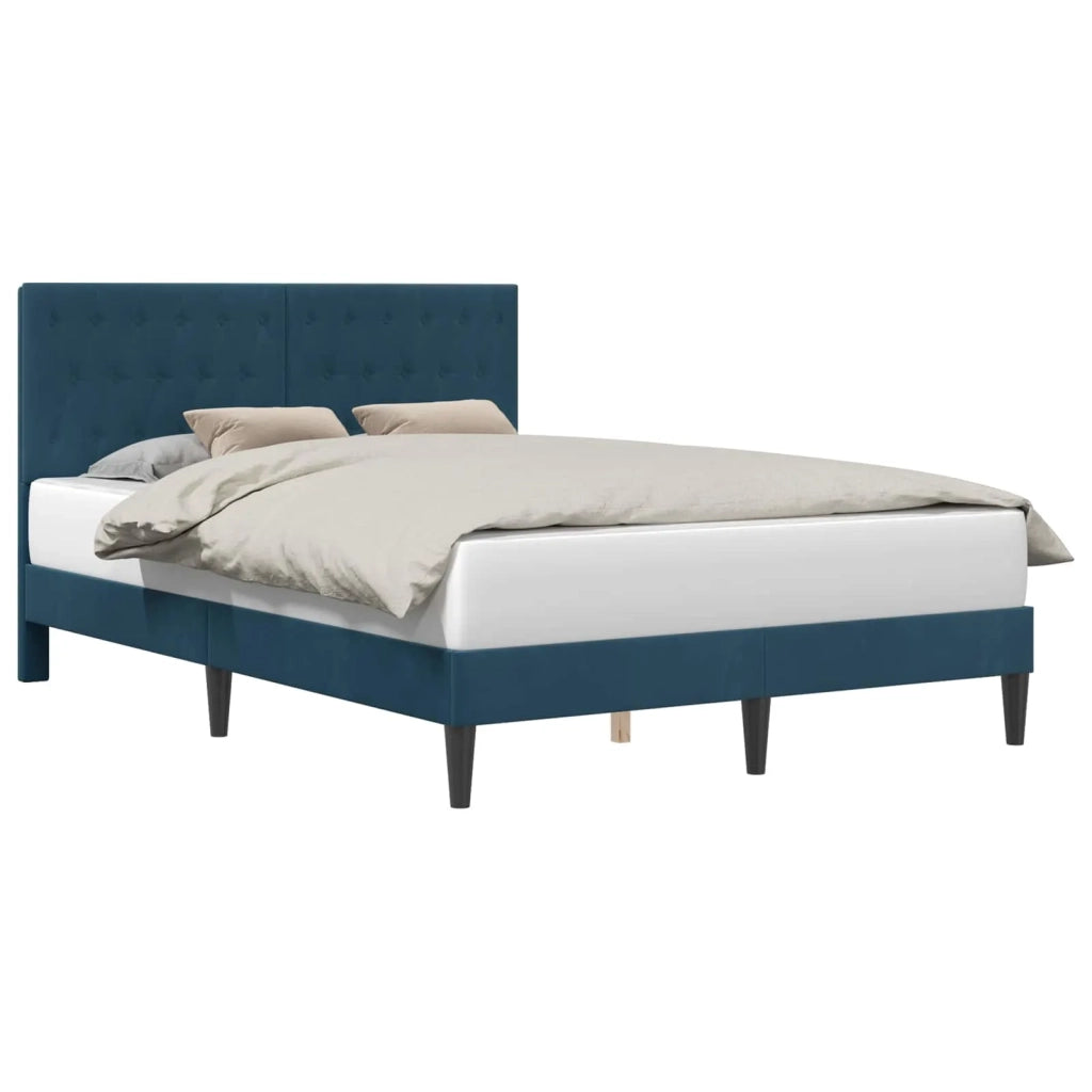 Letto matrimoniale | Letto per adulti | Struttura del letto con testiera Blu 140 x 190 cm Velluto