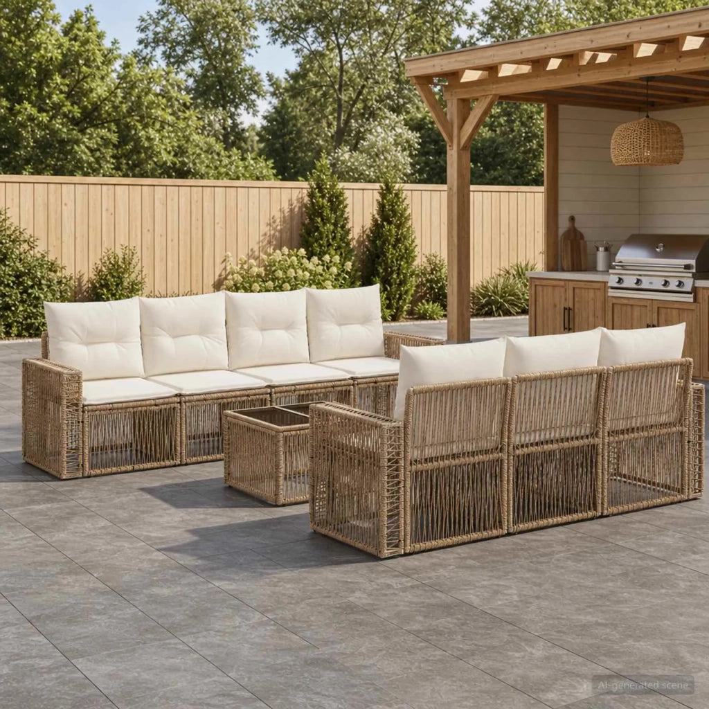 Set Divano da Giardino 8 pz Beige polyrattan 3435063
