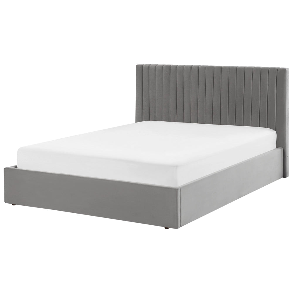 Letto con contenitore velluto grigio 160 x 200 cm Testata imbottita