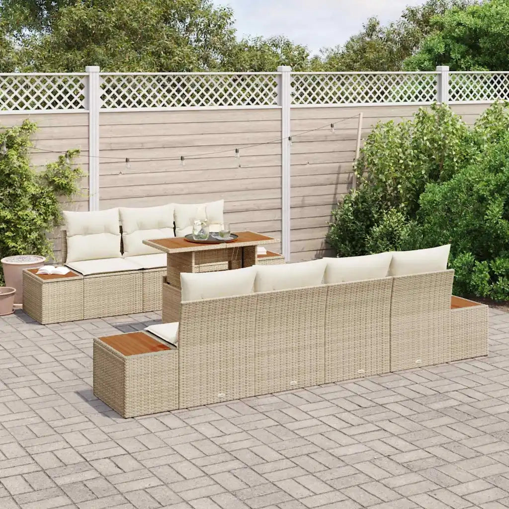 Set Divano da Giardino 8 pcs Beige Poly Rattan