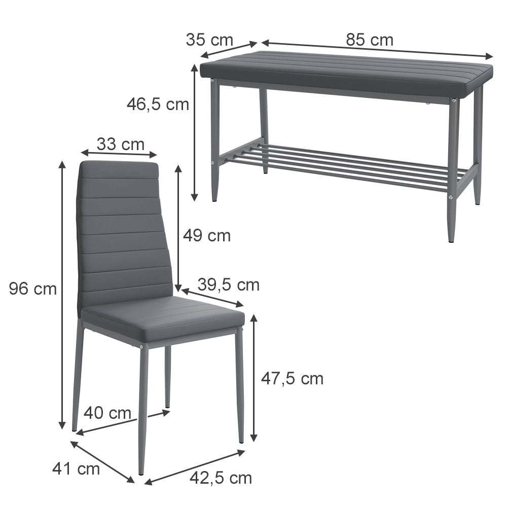 Vicco Panca e sedia Grigio 85 x 46.5 cm Set da 3 pezzi