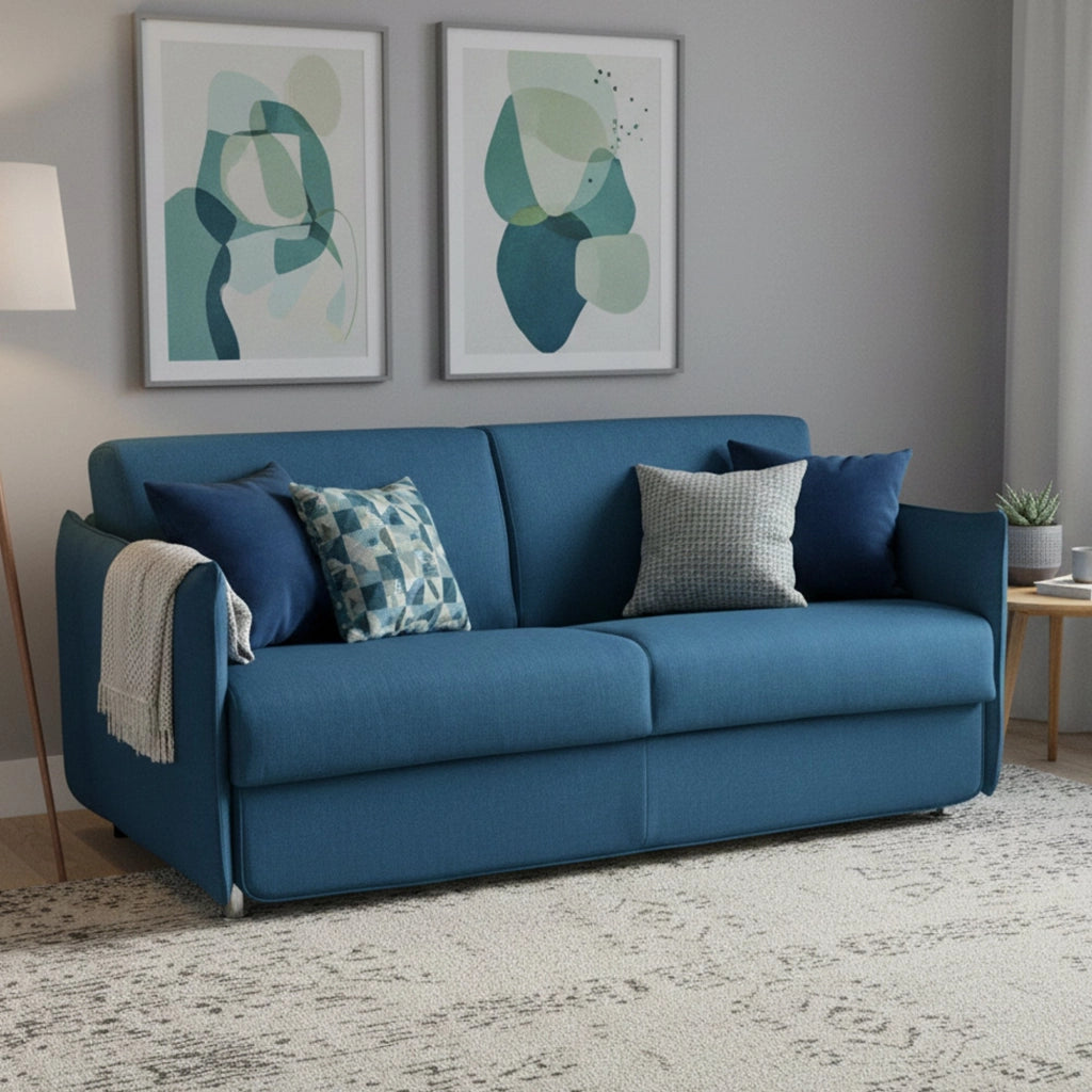 Gravere, Divano Letto 3 Posti Sfoderabile Made in Italy, 200x95 cm blu