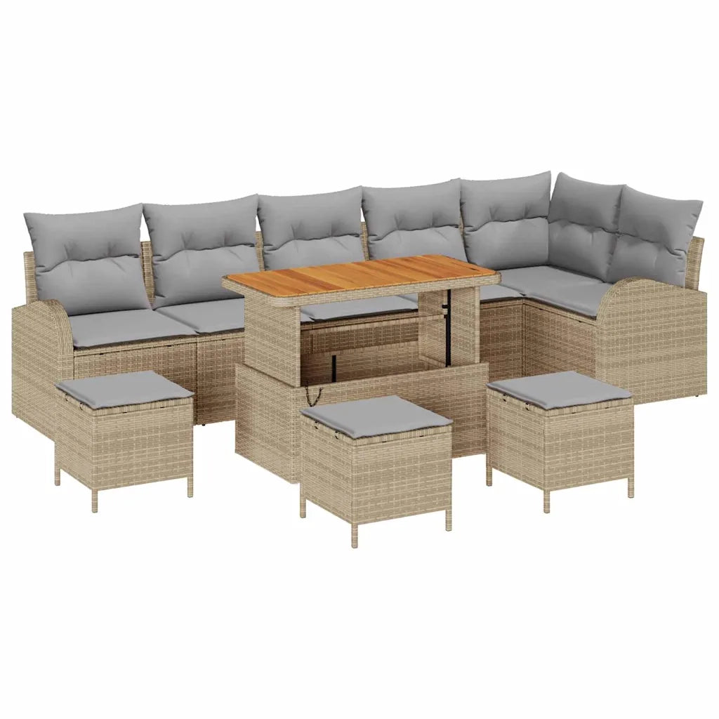 Set Divano da Giardino con cuscino 10 pcs Beige polyrattan 3362422