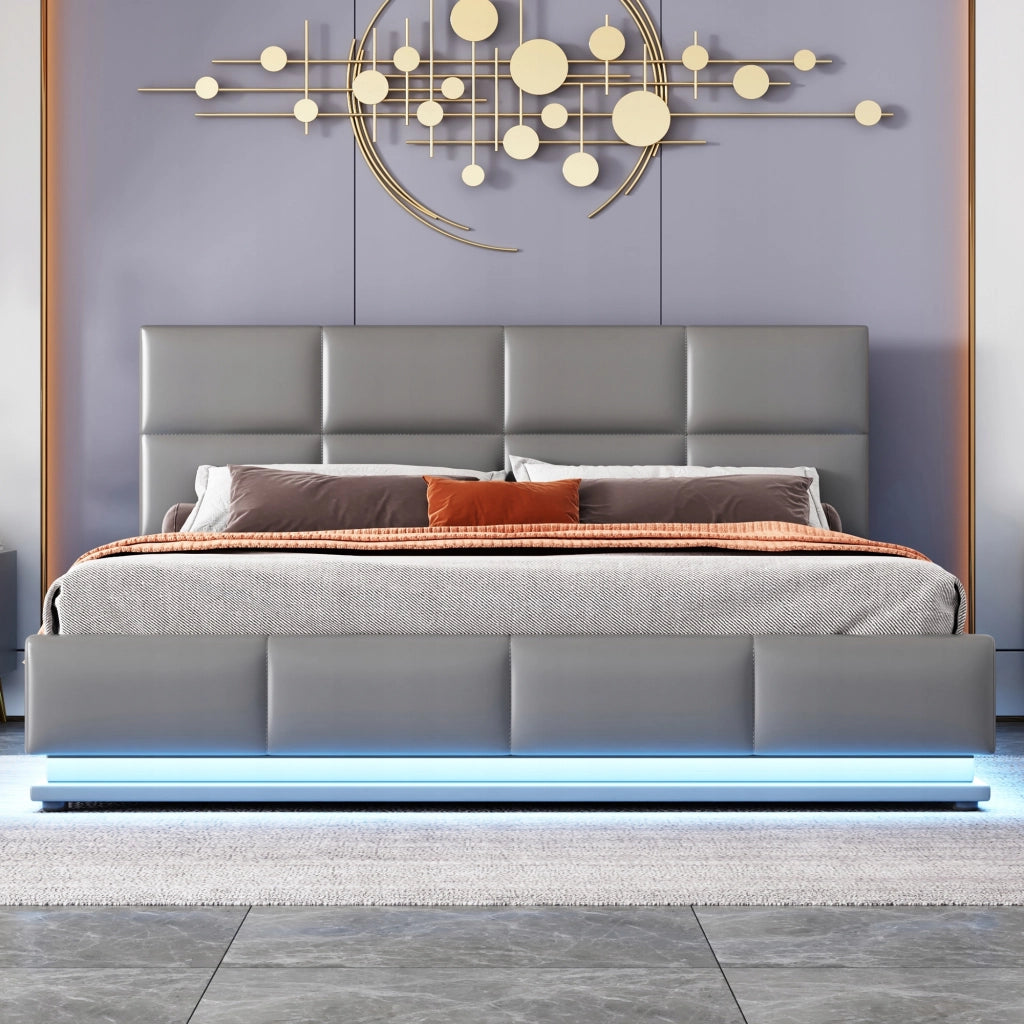 Letto imbottito con LED e ripostiglio - Xylo - 160x200 - Grigio