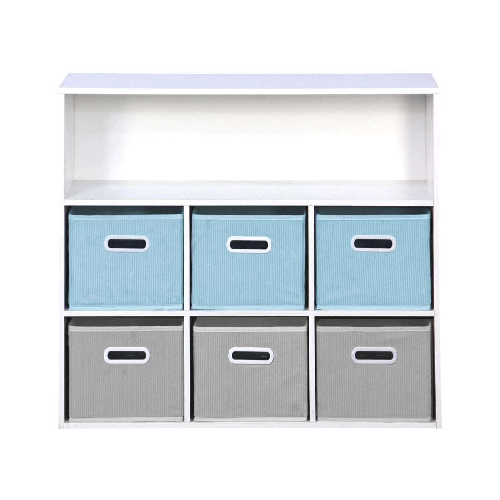 Libreria per bambini con 6 cestini in velluto, blu