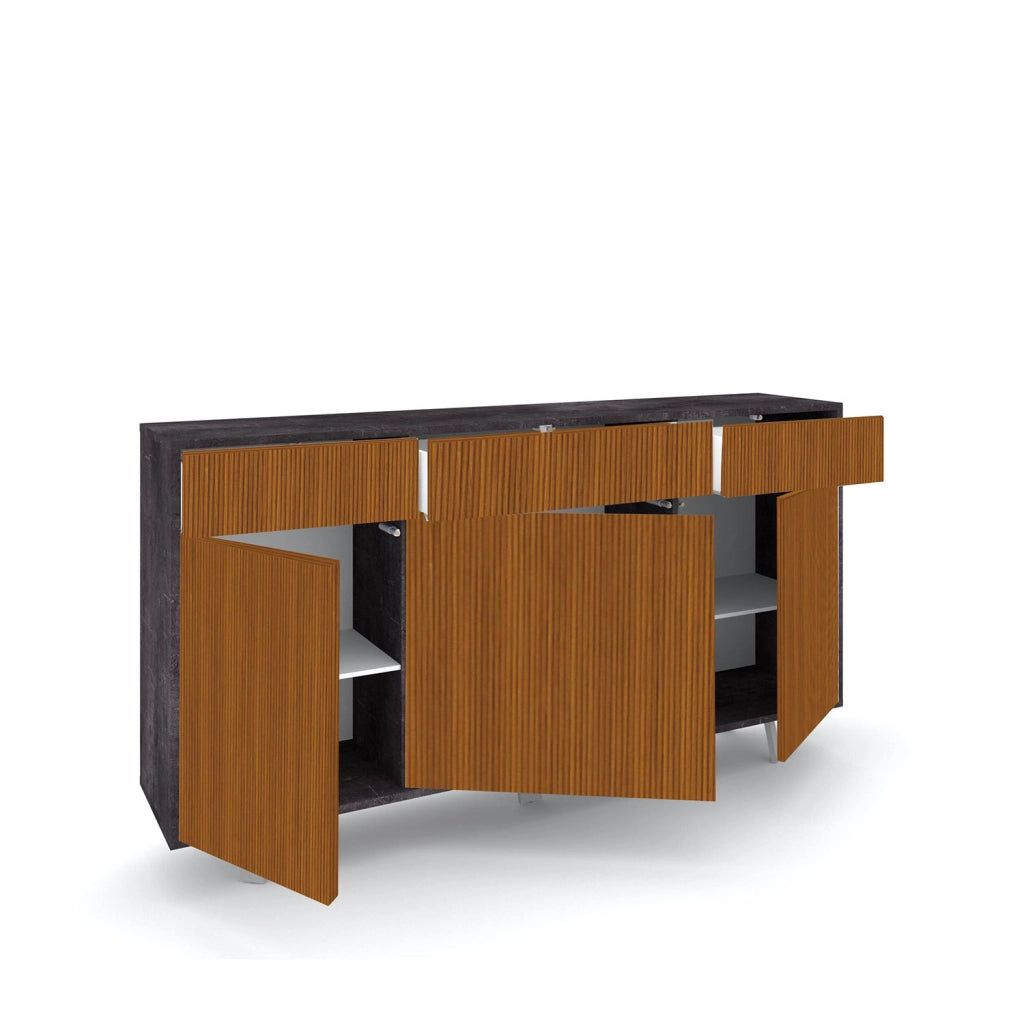 Mobile Soggiorno Madia 3 Ante 3 Cassetti 164x41x92 cm Ossido Nero e Rovere Dogato