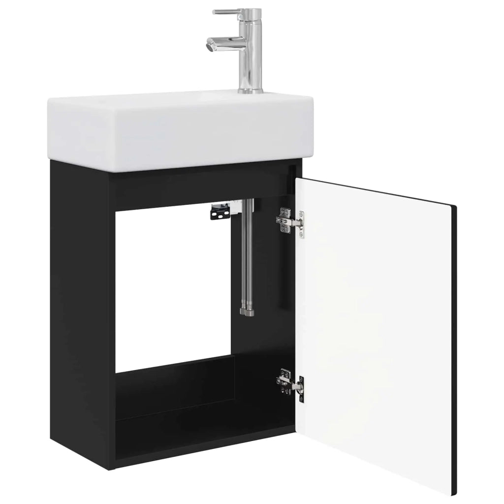 Mobile Bagno | Armadio da bagno con rubinetto Nero 45,5 x 22,5 x 84 cm