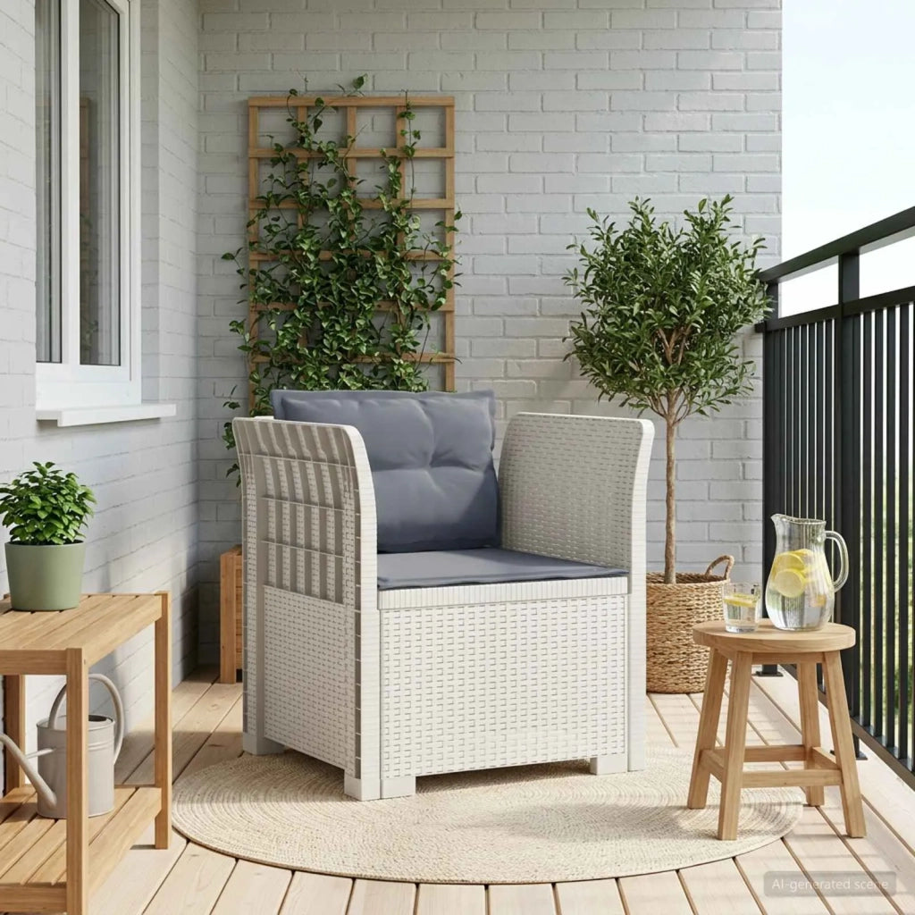 Poltrona a 1 Posto con Cuscini Aspetto Rattan PP Bianco 8011879