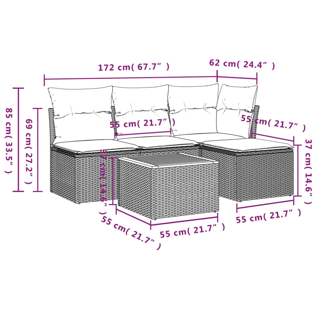 Set Divani da Giardino 5 pz con Cuscini in Polyrattan Nero 3223592