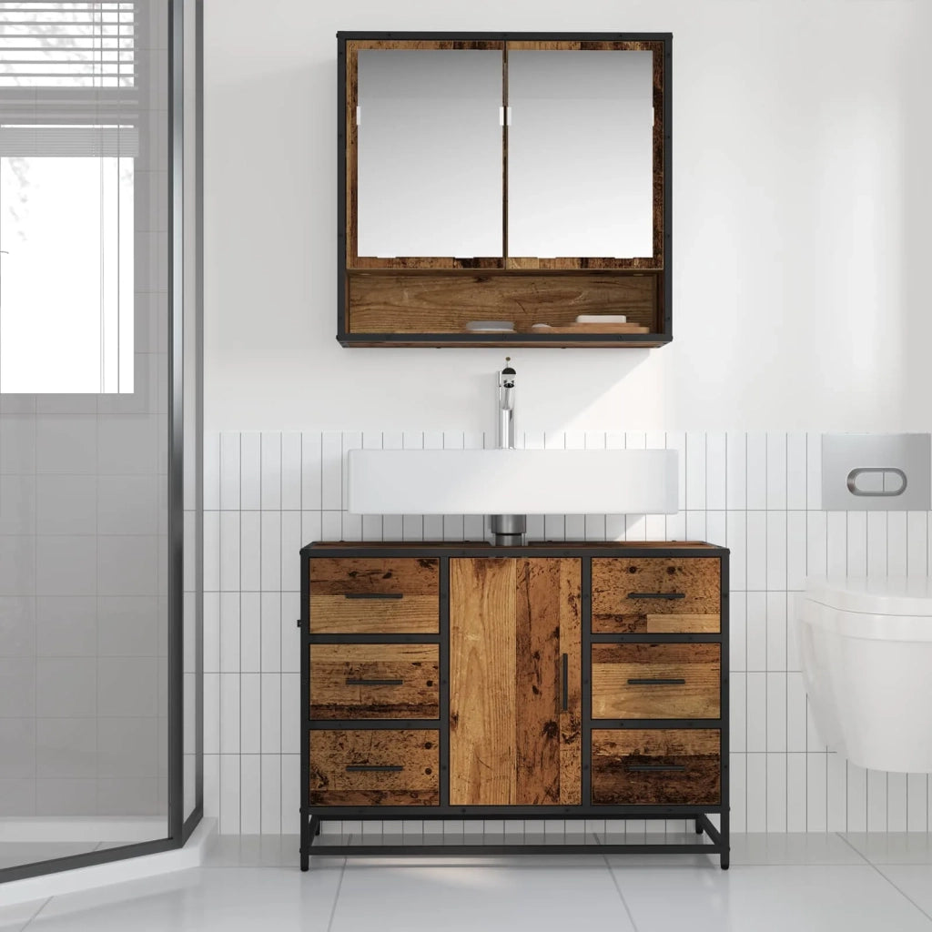 Set di mobili per il Bagno | Armadio da bagno con cassetto 2 pz Legno vecchio