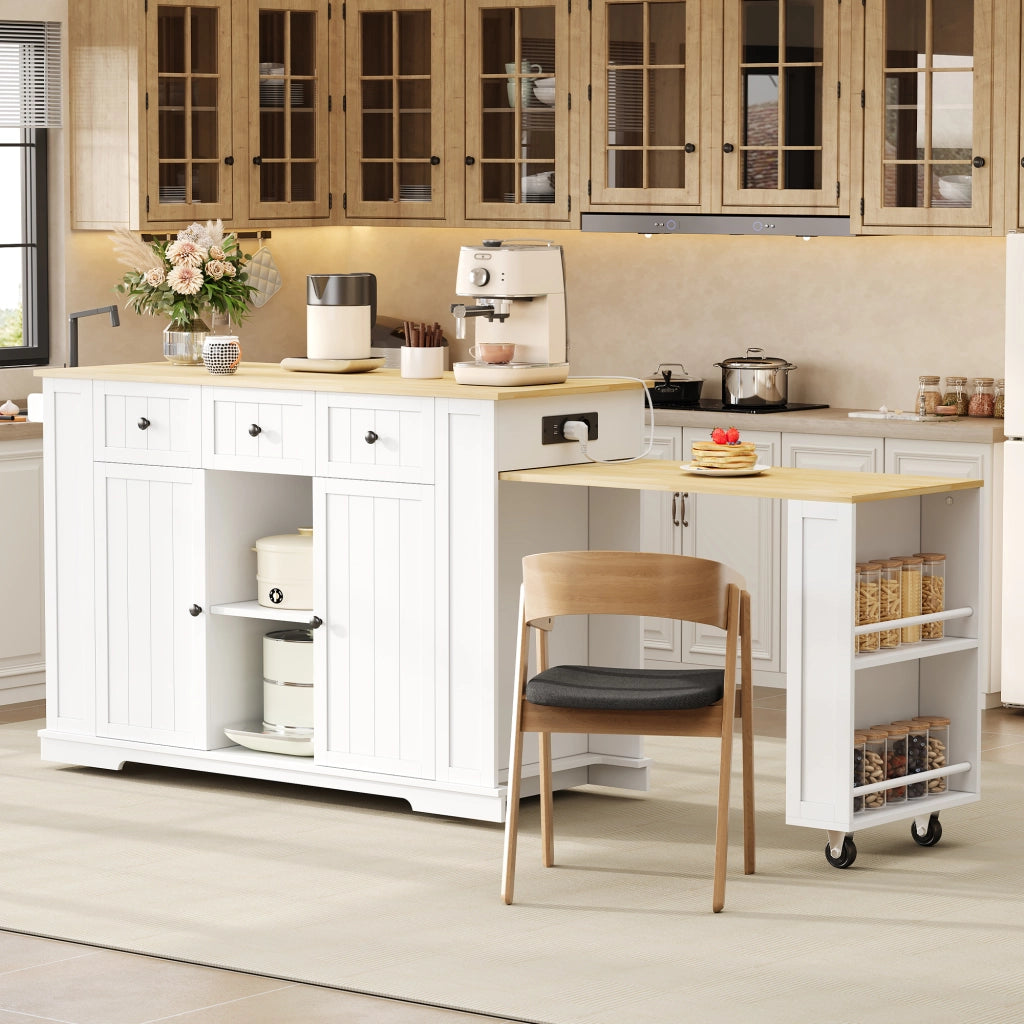 Carrello da cucina con 2 ante e 2 cassetti; ripiani regolabili; prese e USB; per cucina e sala da pranzo