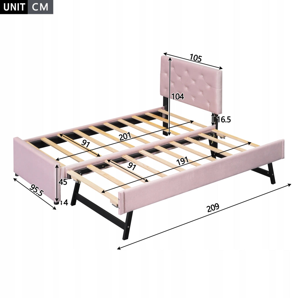 Letto imbottito 90x200 - Xylo - con contenitore rosa
