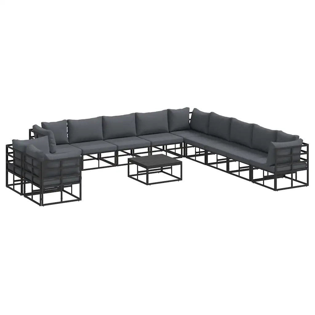 Set Divano da Giardino con cuscino 12 pcs Nero Alluminio