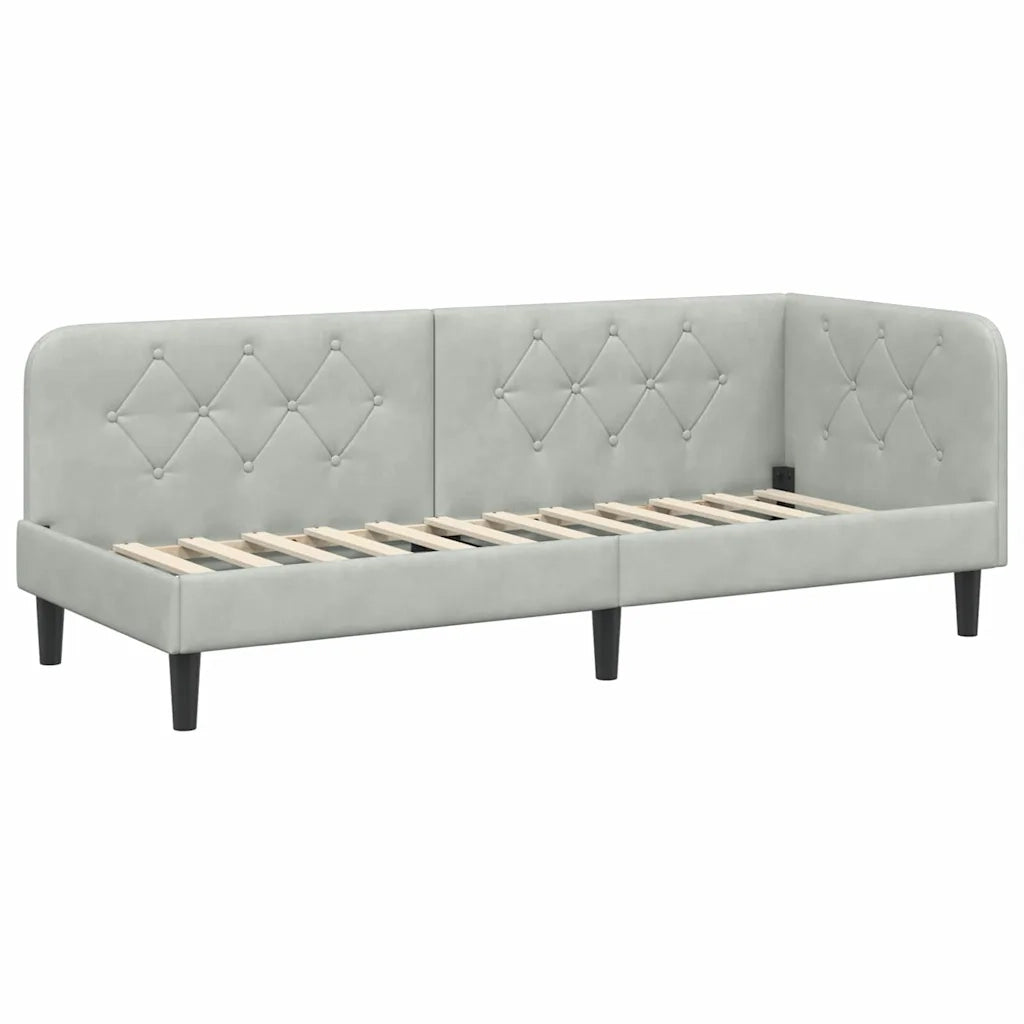 Cornice del letto ad angolo Grigio chiaro 80 x 200 cm Velluto