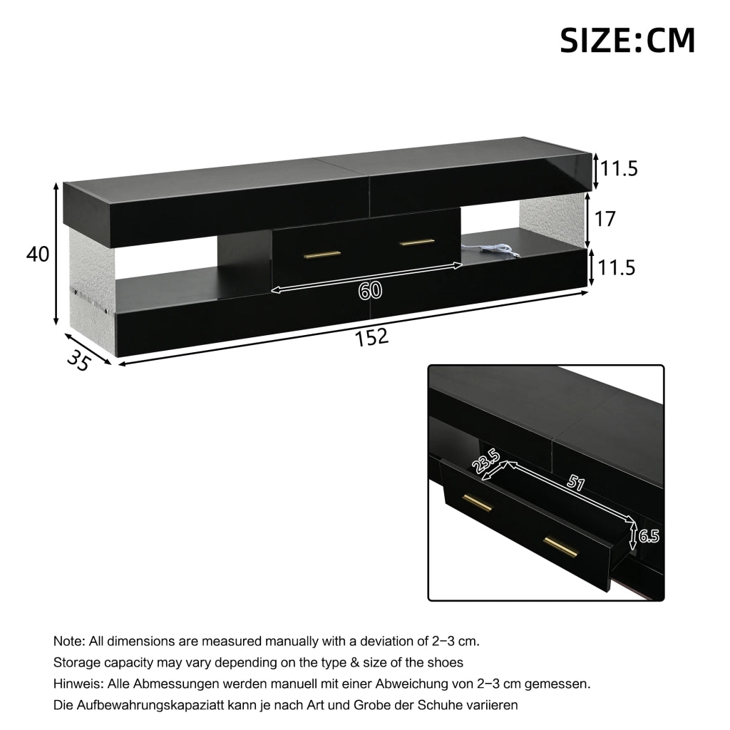 Cassettiera TV nera in truciolato lunghezza 152 cm