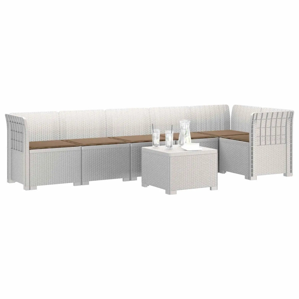 Divano da Giardino 6 Posti con Cuscini Aspetto Rattan PP Bianco 3444116