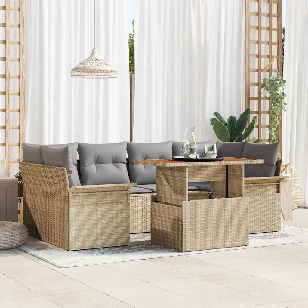 Set Divano da Giardino 7 pcs Beige Poly Rattan 3358023