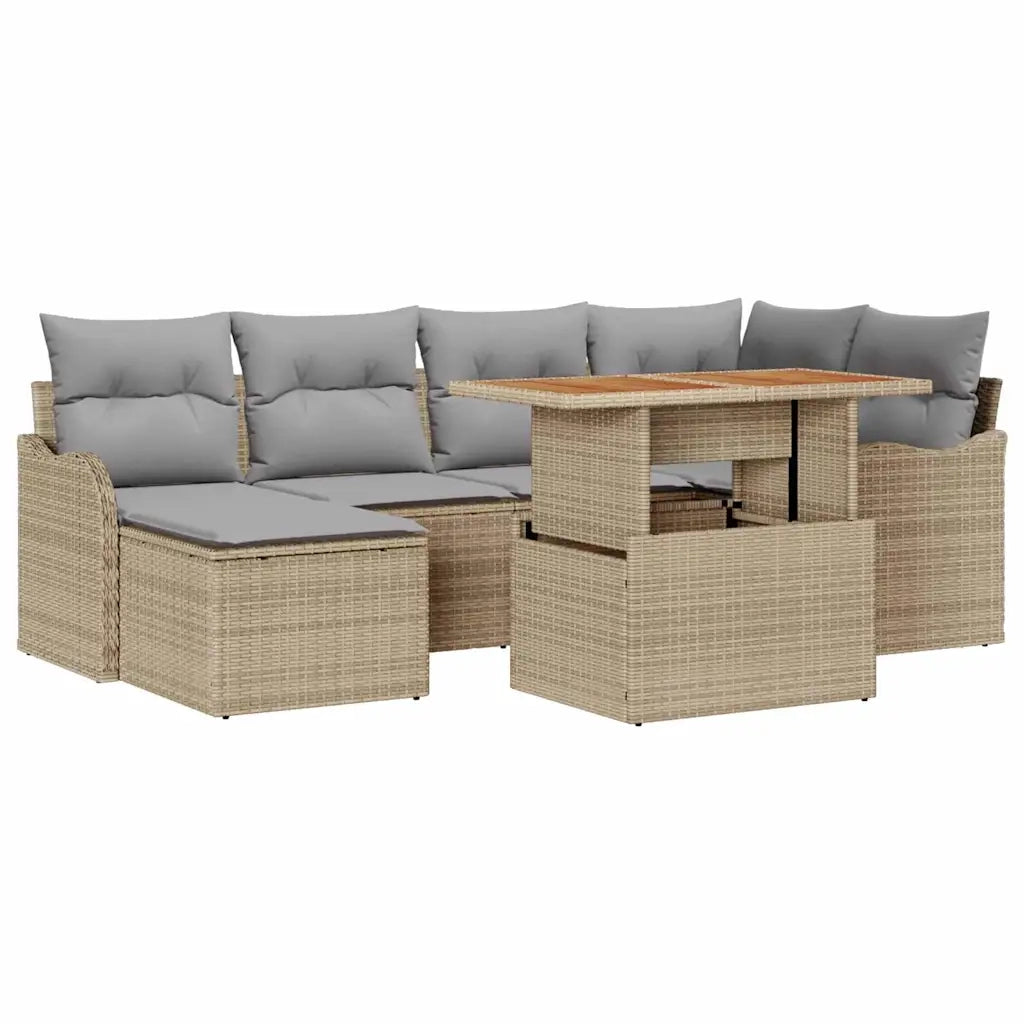 Set Divano da Giardino 7 pcs Beige Poly Rattan 3358219