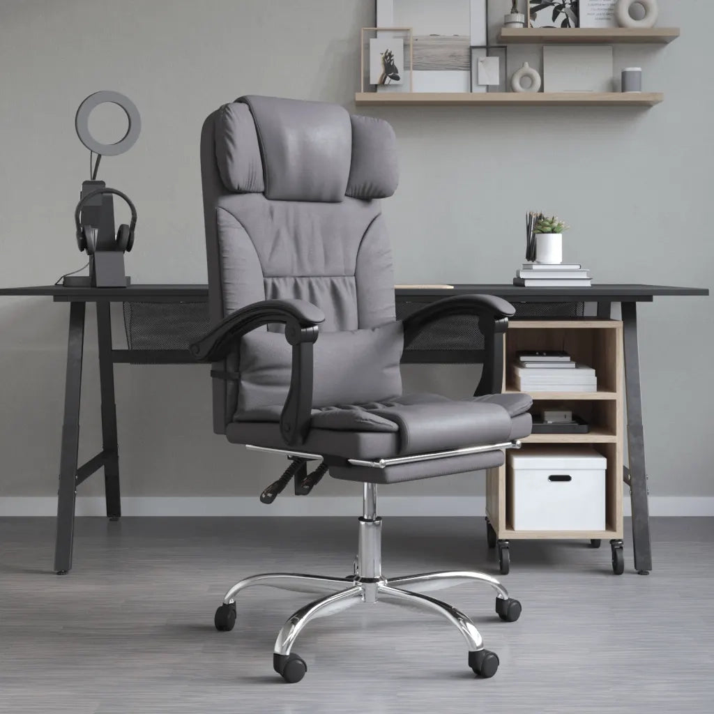 Poltrona da Ufficio Massaggiante Reclinabile Grigio Similpelle 349745