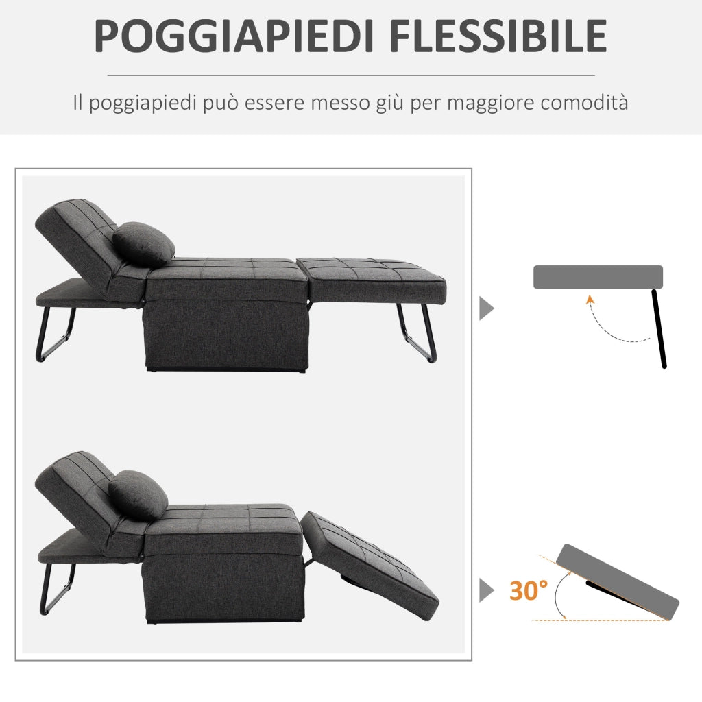 Poltrona letto 4 in 1 con schienale regolabile ¨C Xylo ¨C Tessuto grigio effetto lino 95x179x78 cm