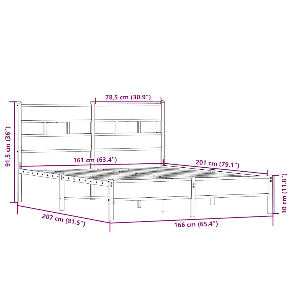 Letto matrimoniale | Letto per adulti | Giroletto senza Materasso Rovere Sonoma 160x200cm in Truciolato