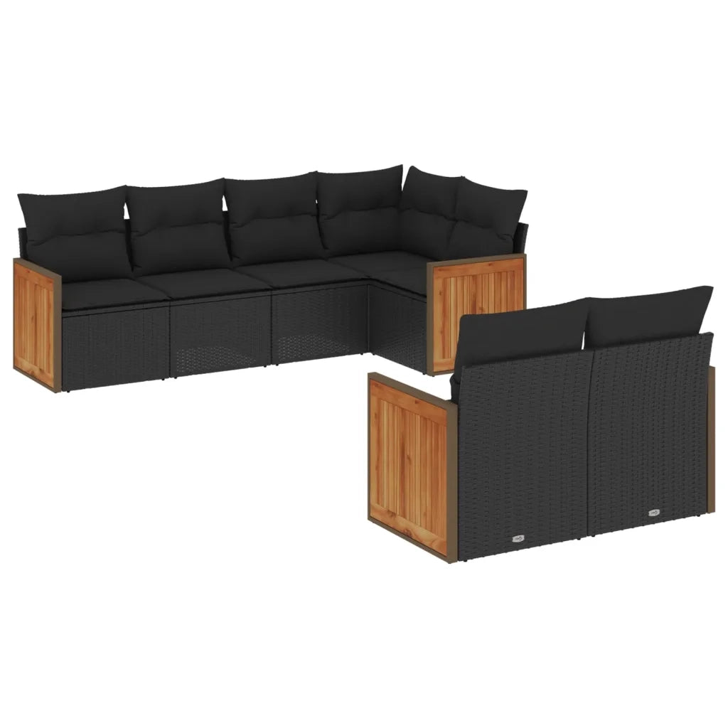 Set Divani da Giardino con Cuscini 7pz Nero Polyrattan 3227819