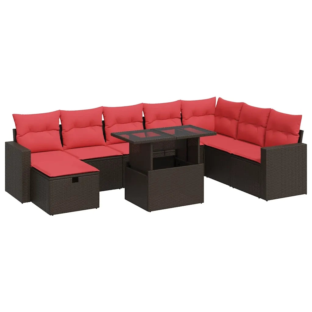 Set Divani da Giardino 9 pz con Cuscini Marrone Polyrattan Acacia 3327844
