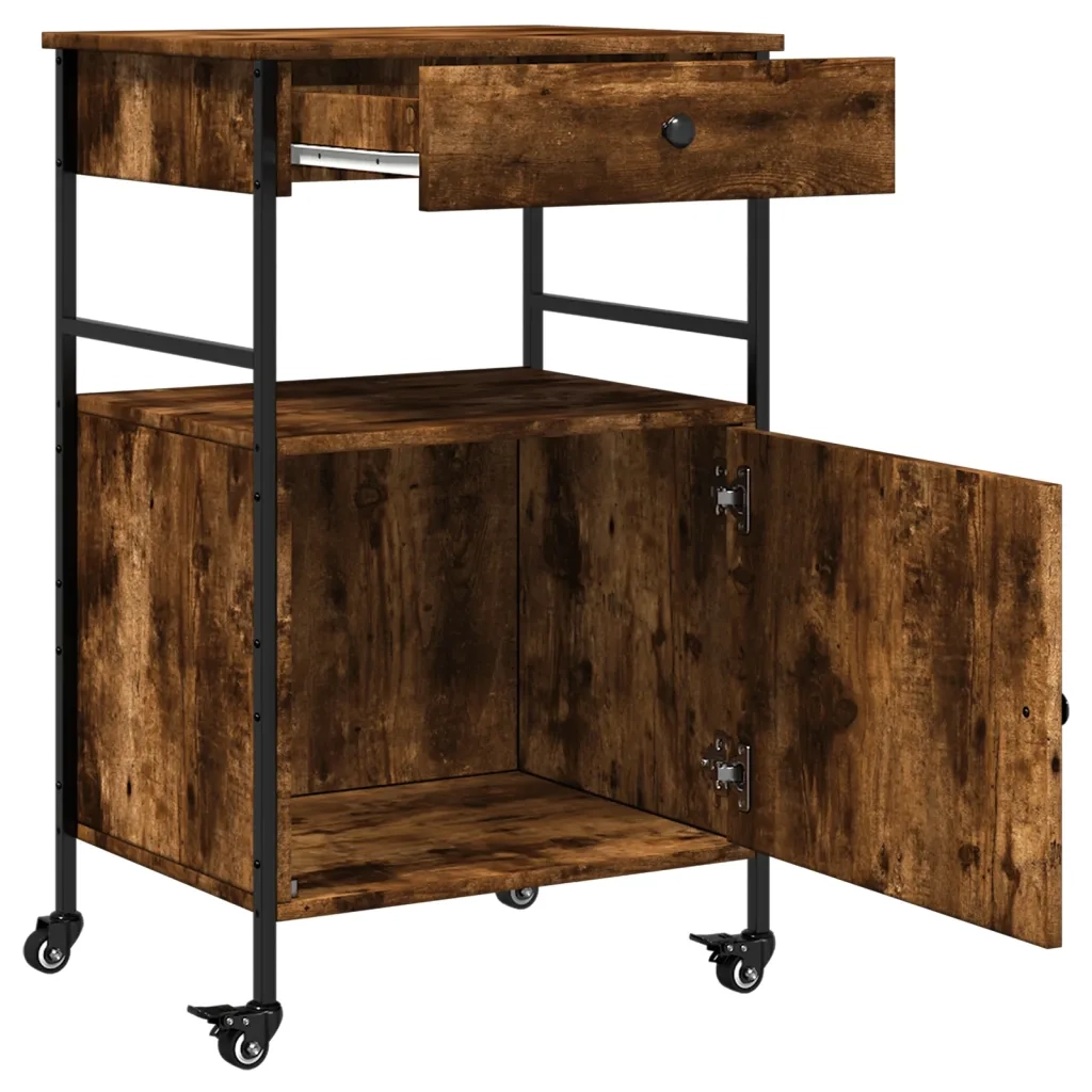 Carrello da Cucina-Scaffale per Cucina Rovere Fumo 56x43x89,5 cm Legno Multistrato