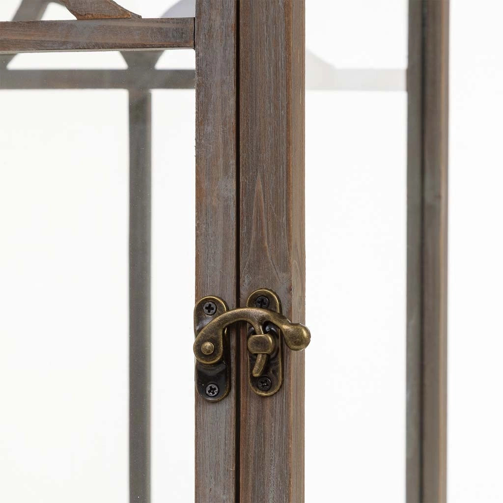 Lanterna in legno marrone invecchiato 31,5x31,5x104h cm
