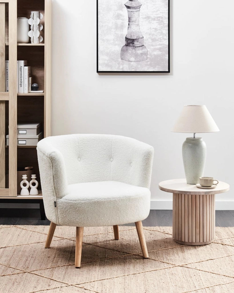 Poltrona Bianco Imbottito Boucle Vasca Sedia Stile Retrò