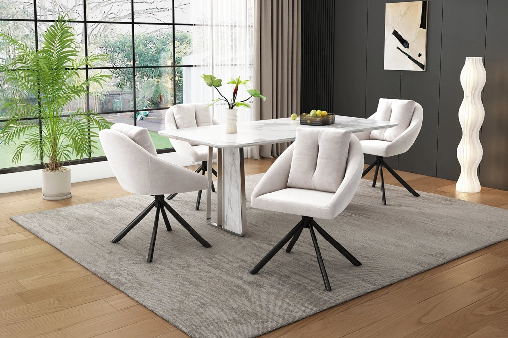 Sedia da pranzo girevole in velluto con supporto ergonomico e base in metallo per casa e ufficio beige 4 pezzi