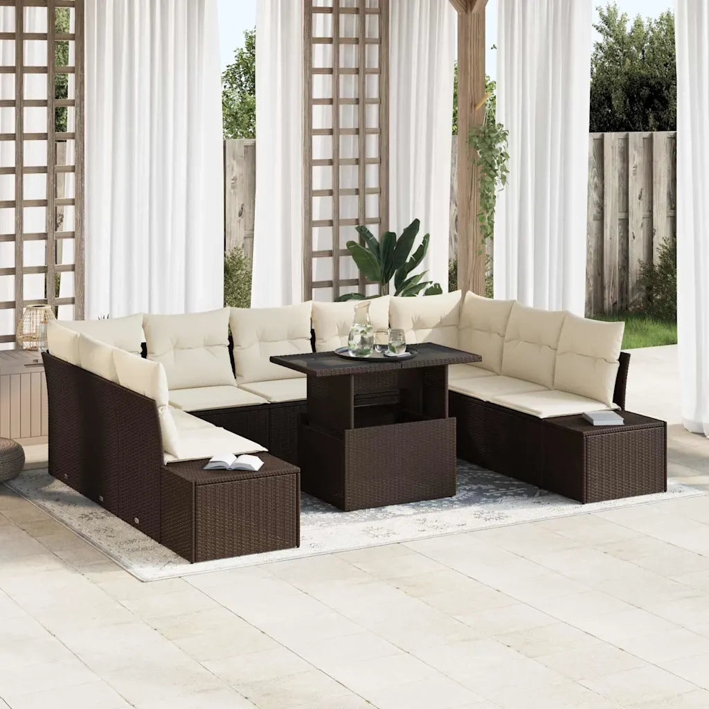 Set Divano da Giardino 10 pcs Marrone e Crema polyrattan 3349244