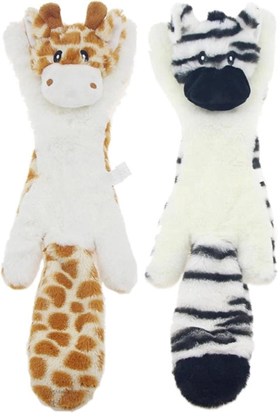 Giocattoli da mordere per cani in due pezzi senza riempimento, giocattoli in peluche per cani sicuri per cani di piccola e media taglia, cerbiatto e zebra