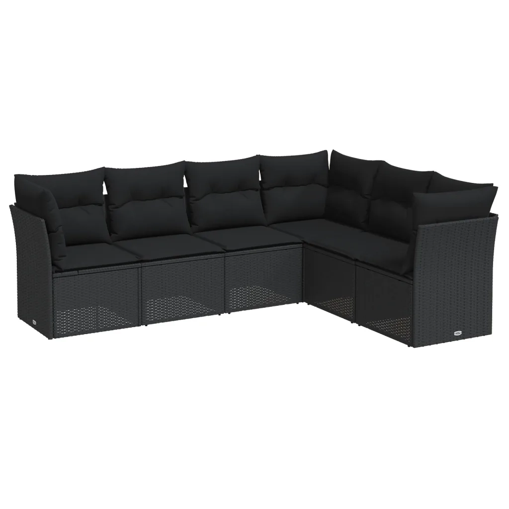 Set Divano da Giardino 6 pz con Cuscini Nero in Polyrattan 3217675