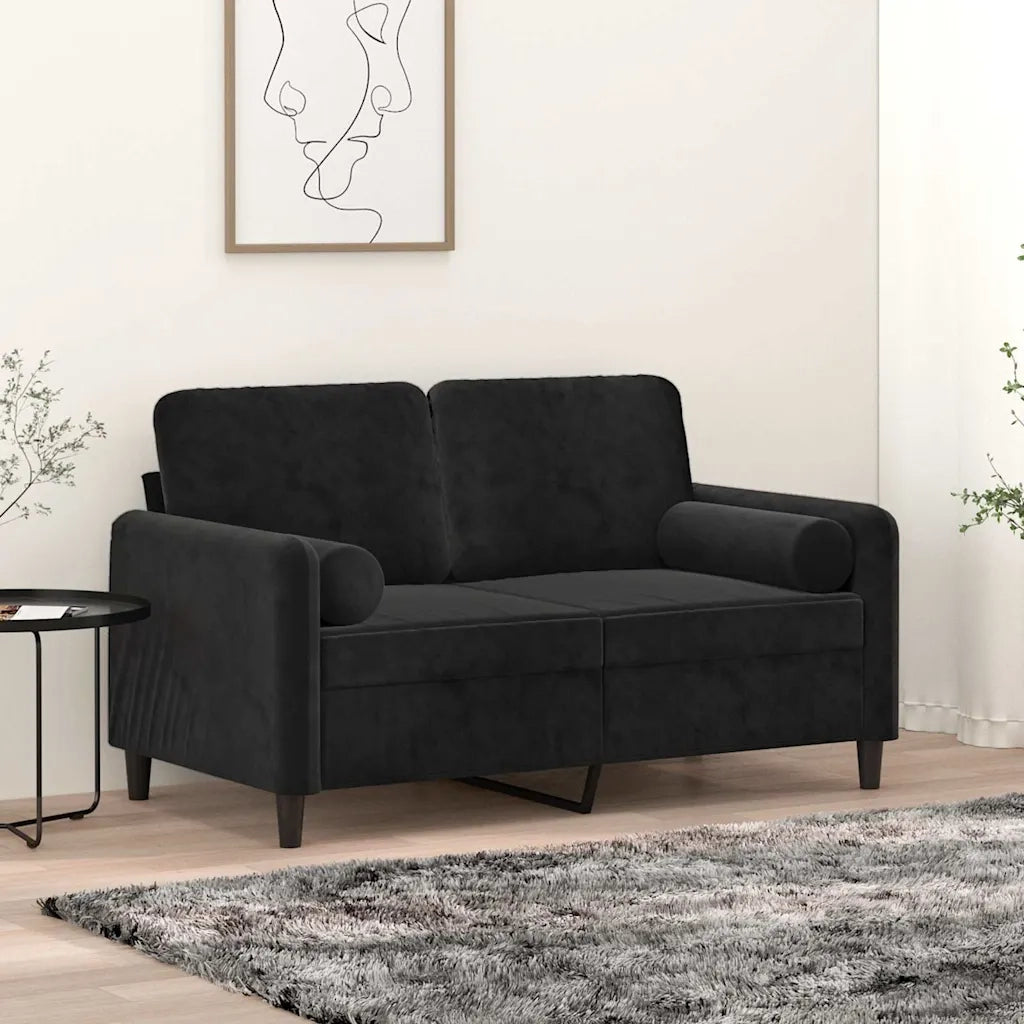 Divano | Divano da soggiorno | Sofa a 2 Posti con Cuscini Nero 120 cm in Velluto