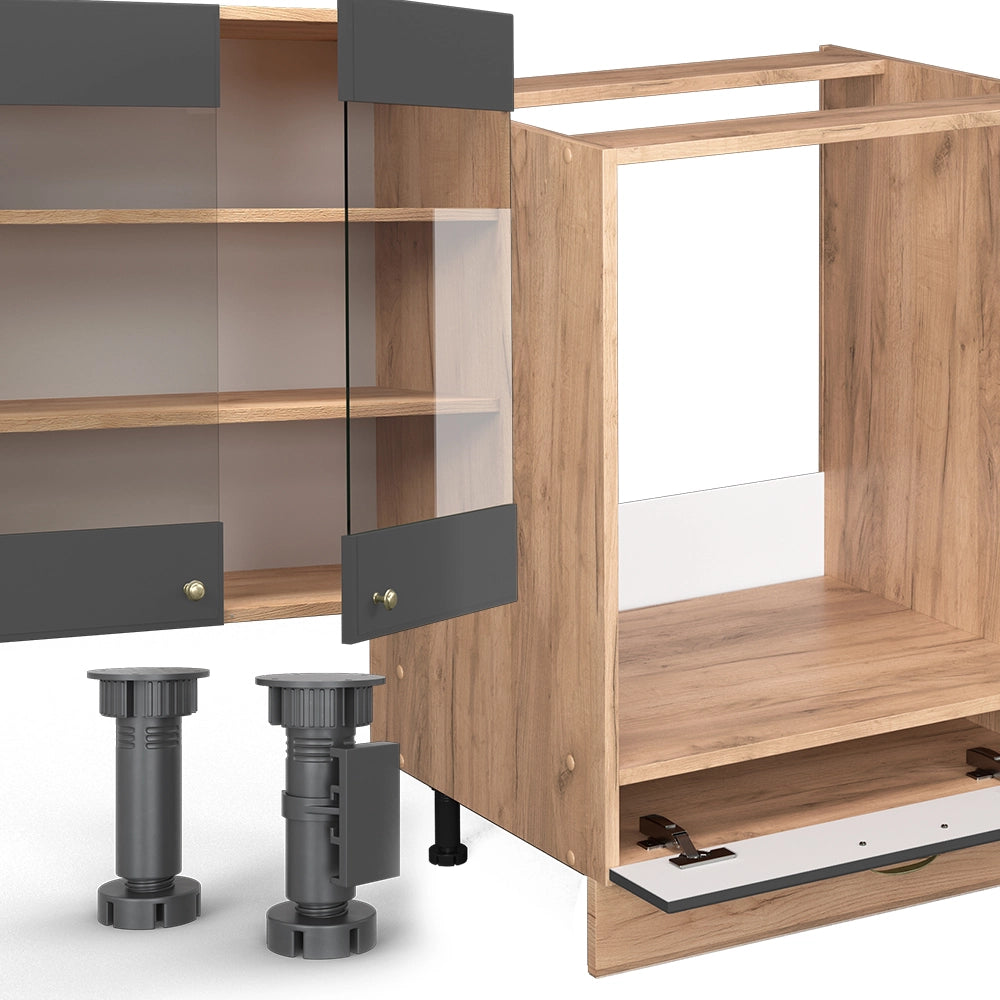 Cucina angolare completa Fame-Line Antracite rustico/Rovere dorato 347 x 46 cm senza piano di lavoro Vicco