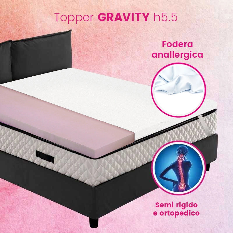 Topper francese semi rigido ORTOPEDICO, correttore materasso Alto 5.5 cm con tessuto anallergico sfoderabile e lavabile - GRAVITY misura 140x200 Cm